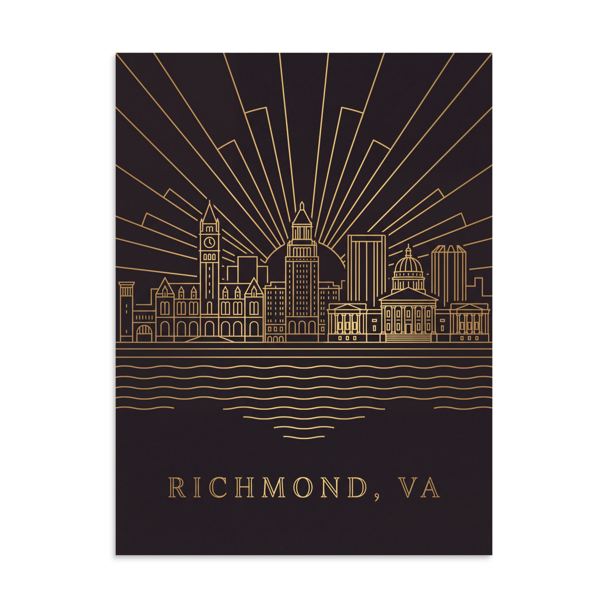 Richmond, VA Gold Skyline — Art Deco Matte Poster - Image 3